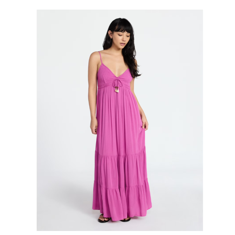 Crochet Lace Trim Tiered Maxi Dress